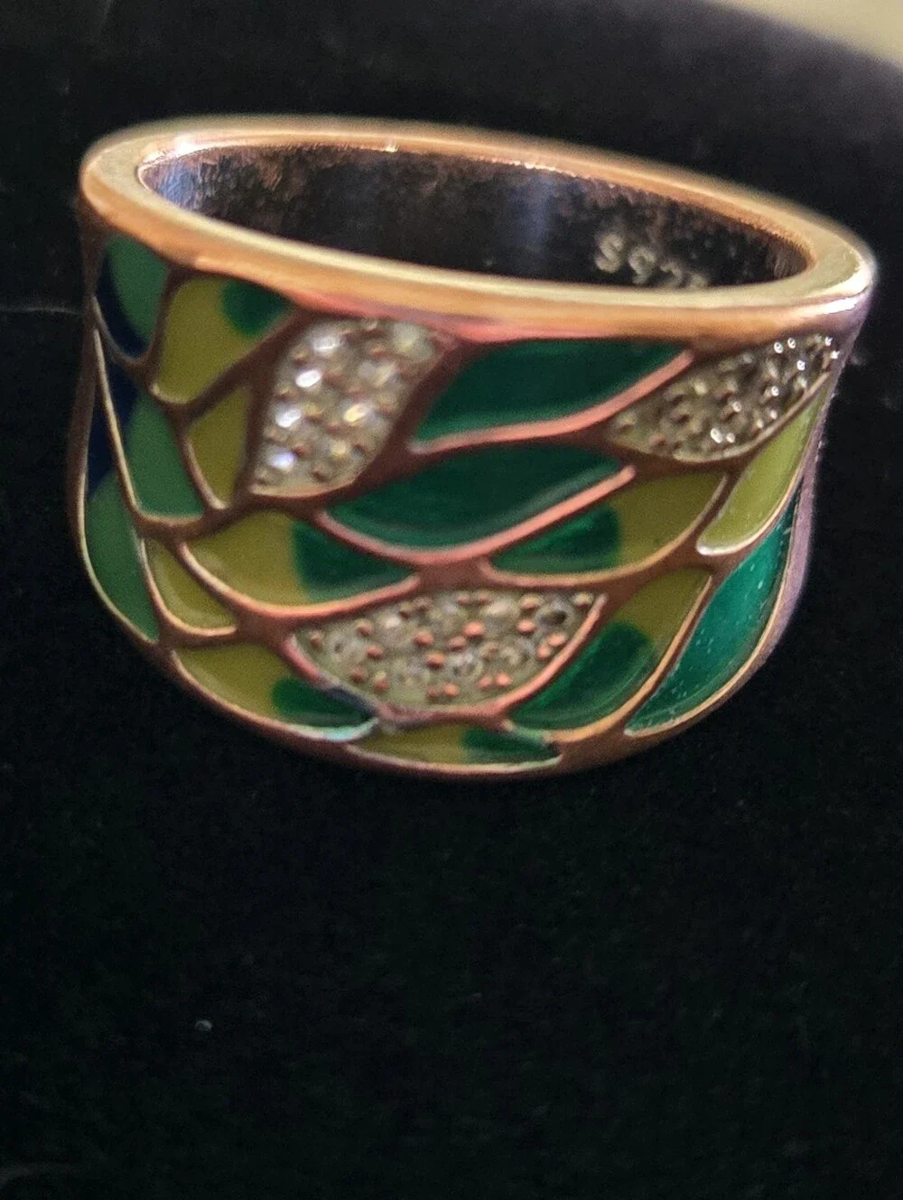 🌿 Bohemian 925 Sterling Silver Enamel Leaf Ring • Size 7